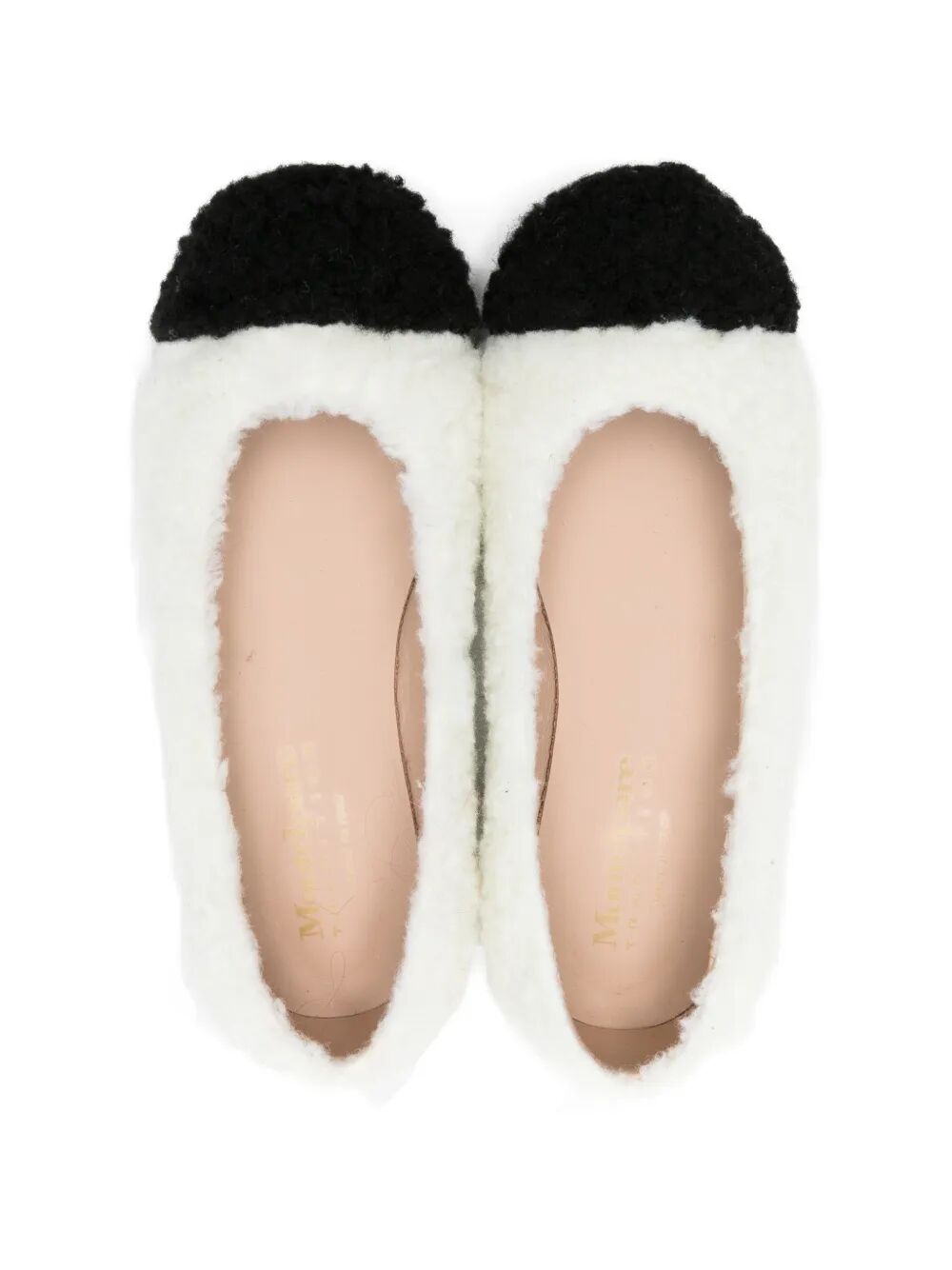CONTRAST COLOR TOE FAUX LAMB FUR BALLET FLATS