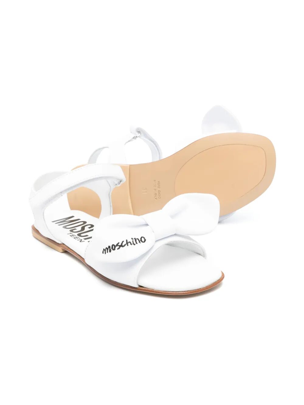LEATHER SANDALS WITH EMBROIDERED LOGO MAXI BOW