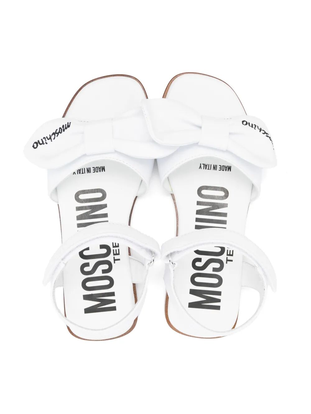LEATHER SANDALS WITH EMBROIDERED LOGO MAXI BOW