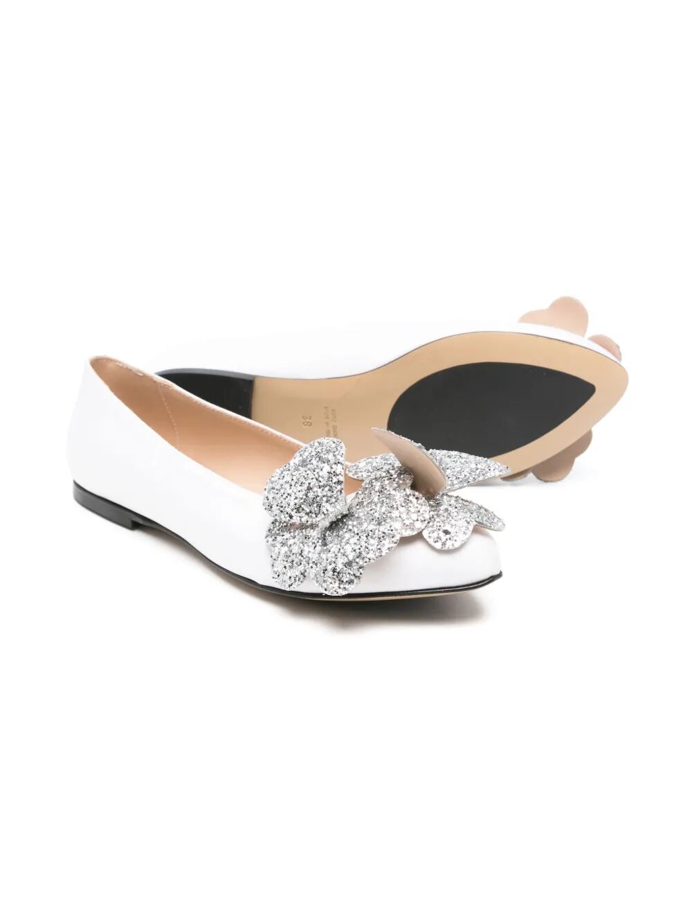 SATIN BALLET FLATS WITH GLITTER FLOWERS APPLICATION