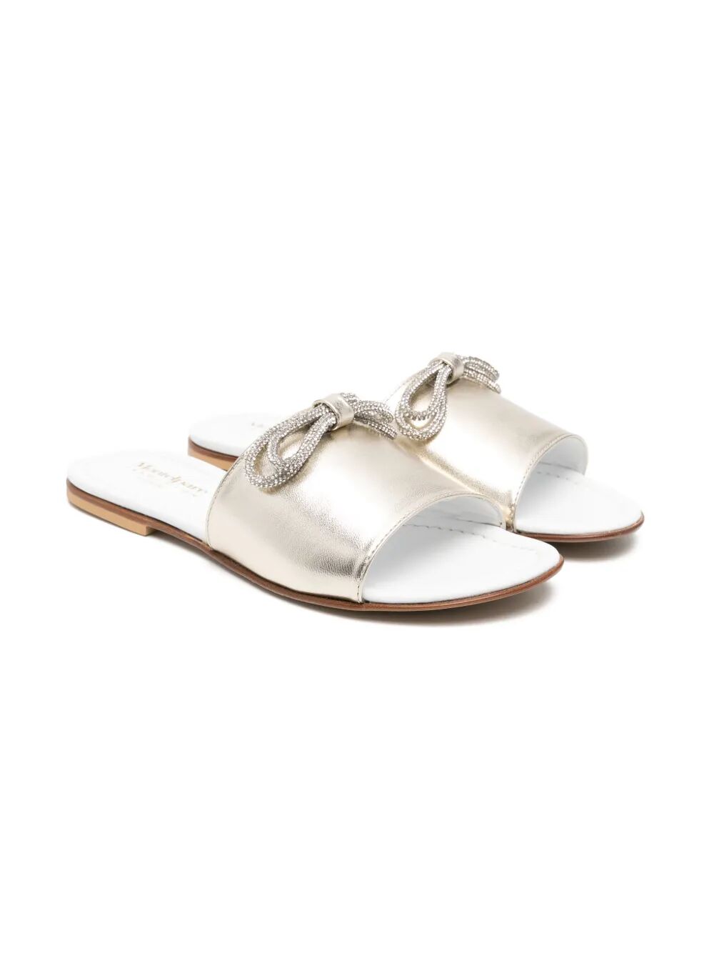 LEATHER SLIDES WITH TUBOLAR BOW FULL COVERED BY STRASS
