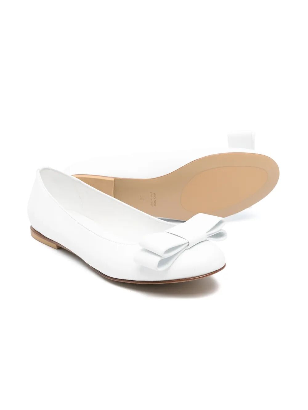 LEATHER BALLET FLATS WITH DOUBLE BOW ON TOE
