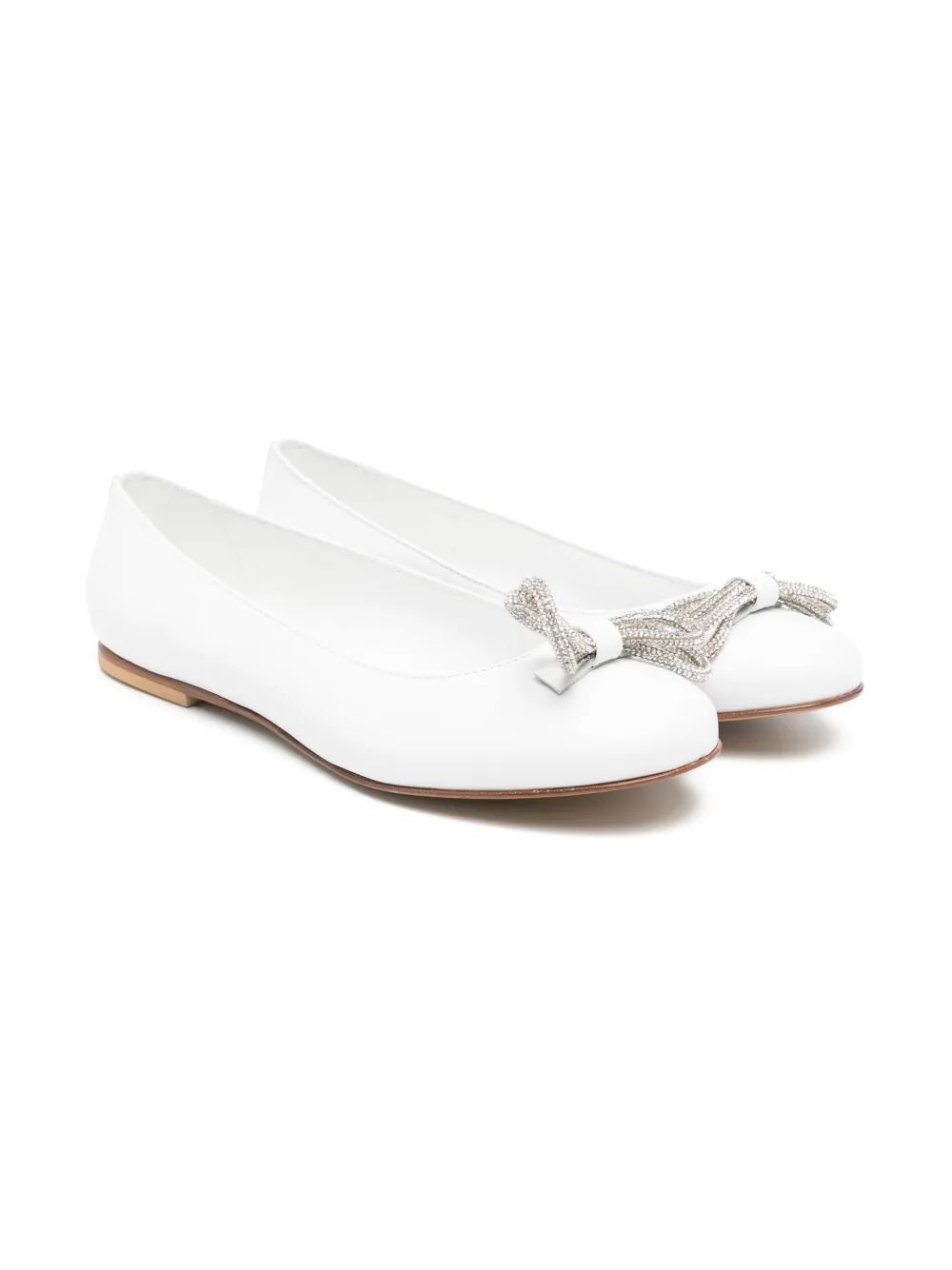 LAMINATED LEATHER BALLET FLATS WITH TUBOLAR BOW FULL COVERED BY STRASS