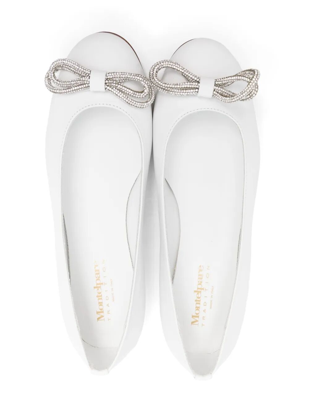 LAMINATED LEATHER BALLET FLATS WITH TUBOLAR BOW FULL COVERED BY STRASS