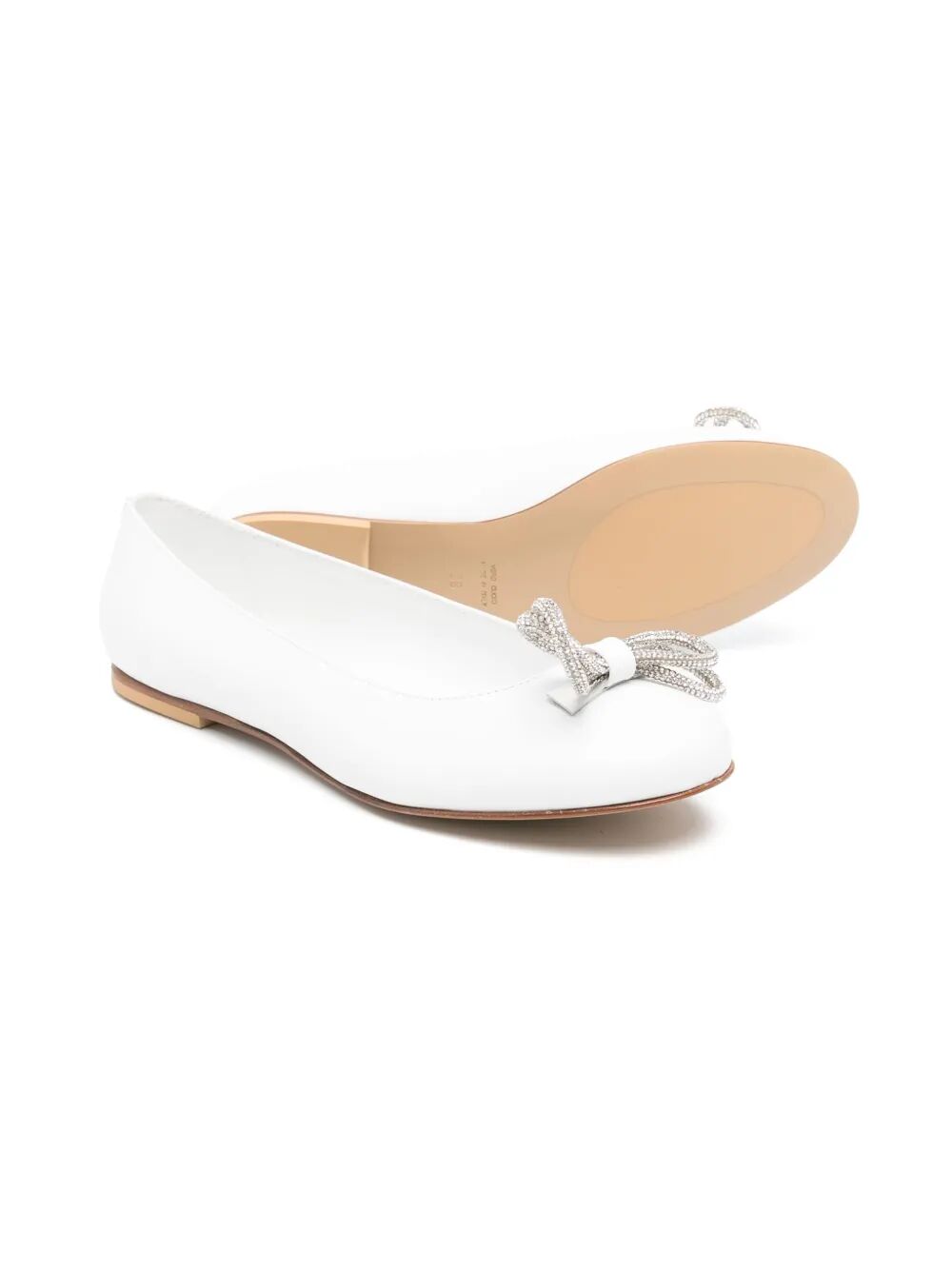 LAMINATED LEATHER BALLET FLATS WITH TUBOLAR BOW FULL COVERED BY STRASS