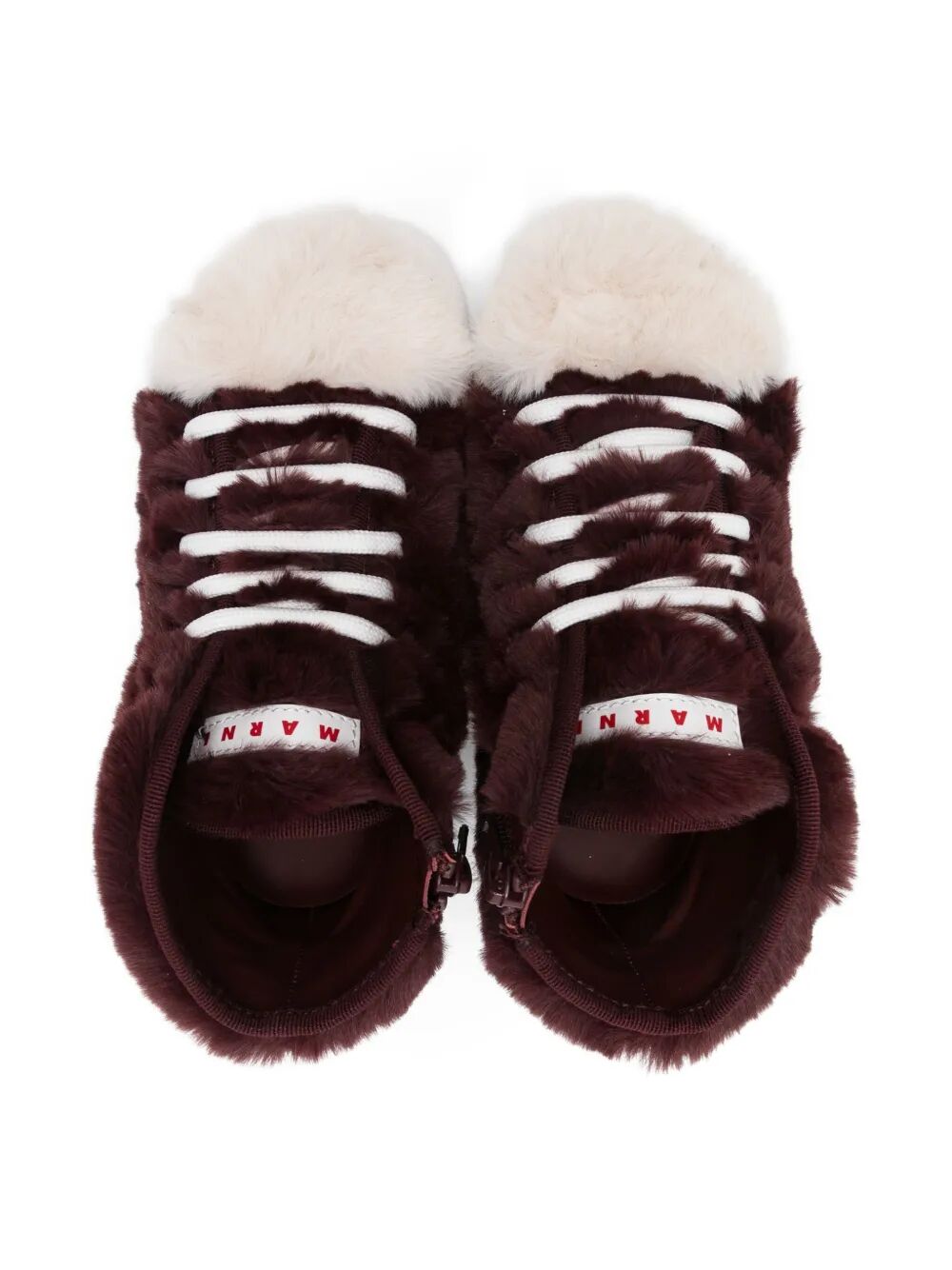 SNEAKERS MID LACE-UP FAUX FUR WITH CONTRAST COLOR TOE AND LOGOED LABEL SEWN ON TONGUE