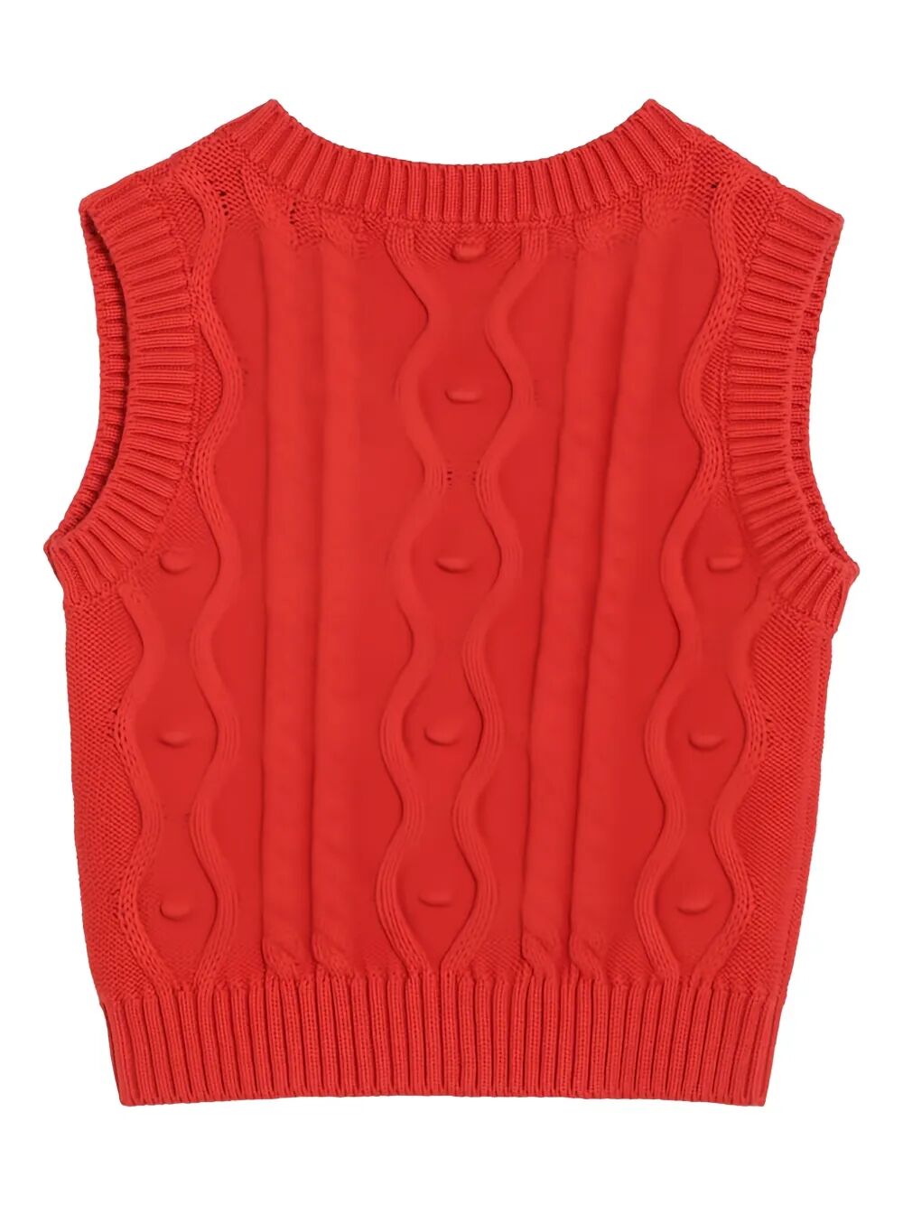 PANDA PATCH CABLE KNIT V-NECK SLIPOVER