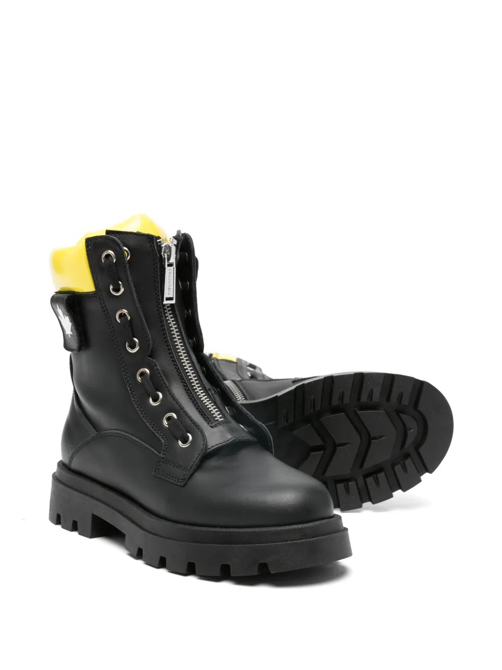 ANKLE BOOTS LEATHER AND PADDED NYLON TAB WITH ZIP ON THE FRONT AND DECORATIVE LACES