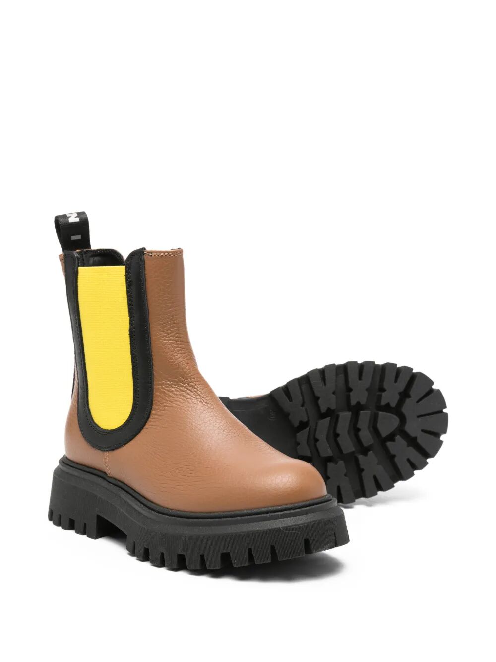 CHELSEA BOOTS LUG SOLE IN LEATHER WITH CONTRASTING ELASTIC SIDE PANEL AND LOGOED TAPE ON BACK