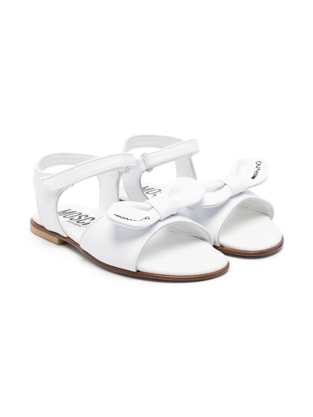 LEATHER SANDALS WITH EMBROIDERED LOGO MAXI BOW