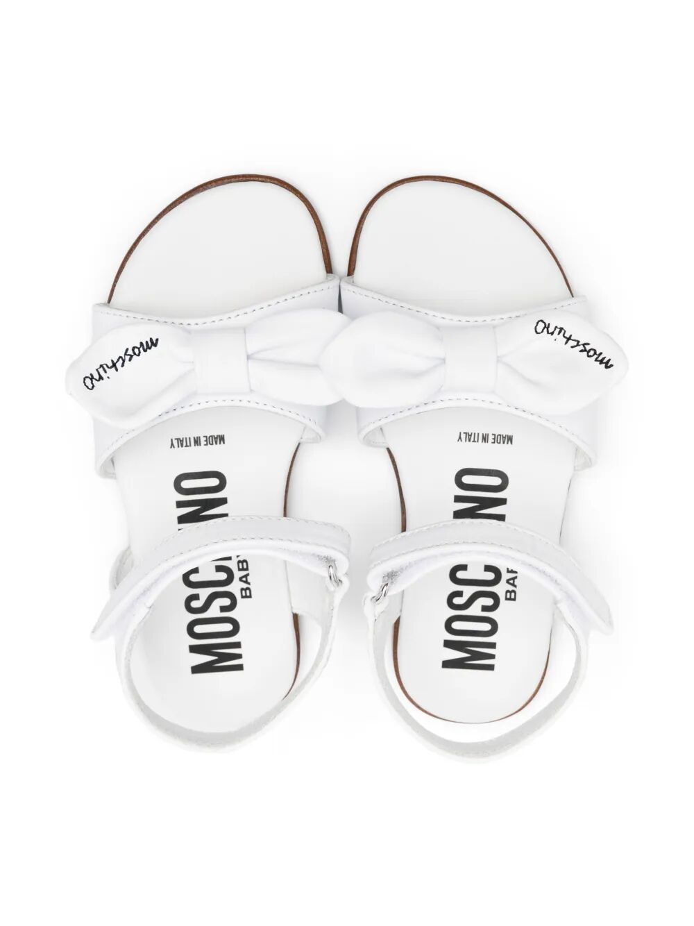 LEATHER SANDALS WITH EMBROIDERED LOGO MAXI BOW