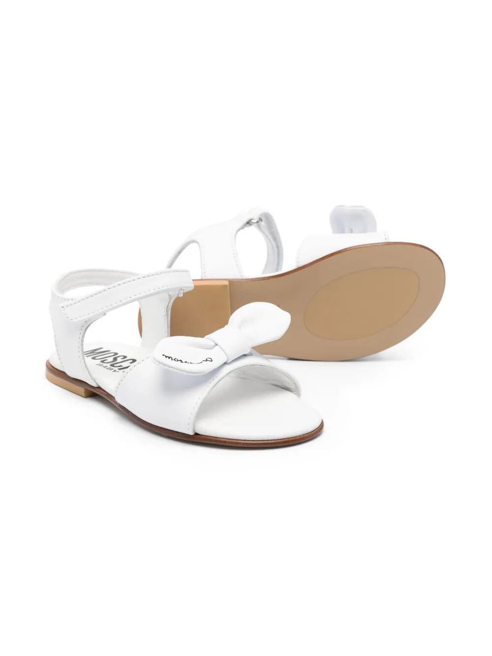 LEATHER SANDALS WITH EMBROIDERED LOGO MAXI BOW