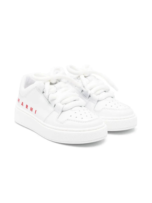 SIDE CONTRASTING PRINTED LOGO LEATHER LACE-UP LOW SNEAKERS