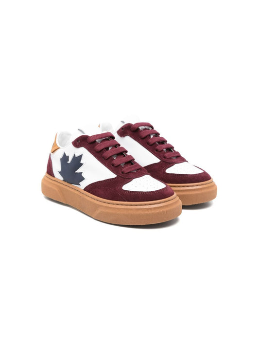 SIDE CONTRASTING MAPLE LEAF BLEND LEATHER LACE-UP LOW SNEAKERS