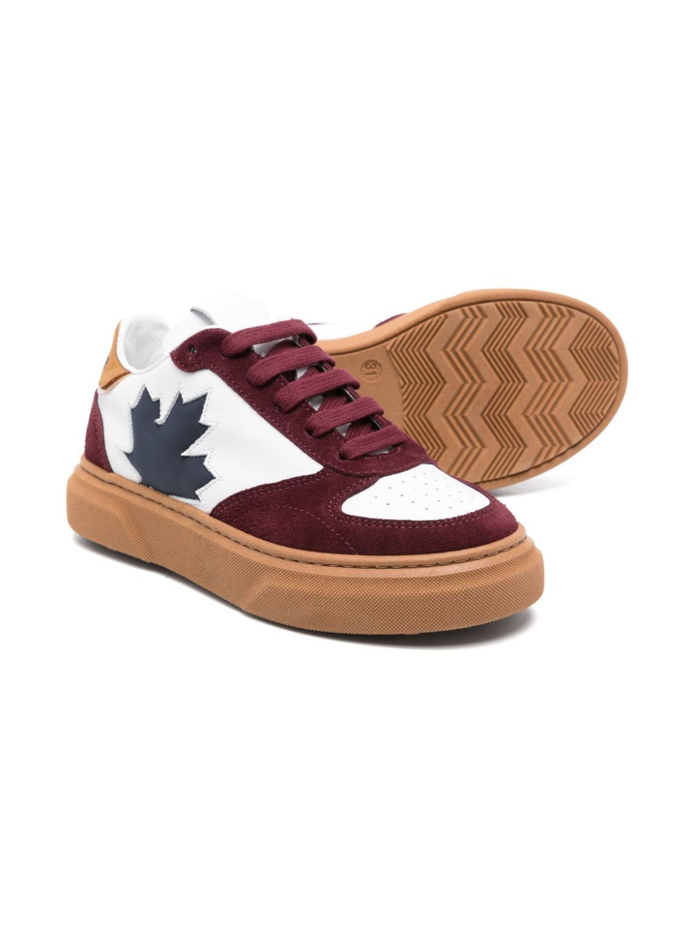 SIDE CONTRASTING MAPLE LEAF BLEND LEATHER LACE-UP LOW SNEAKERS