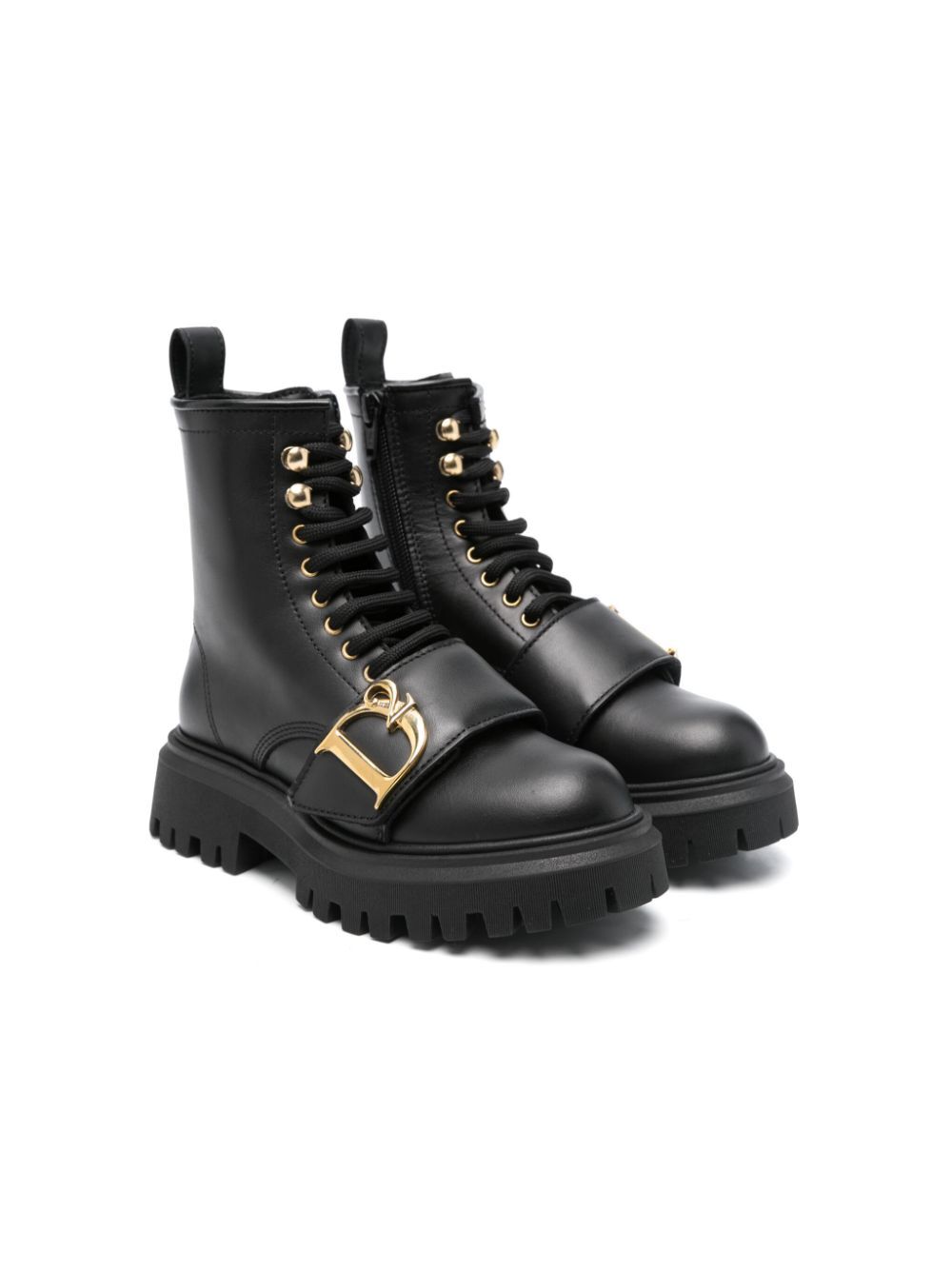 D2 STATEMENT METAL LOGO LACE-UP ANKLE BOOTS