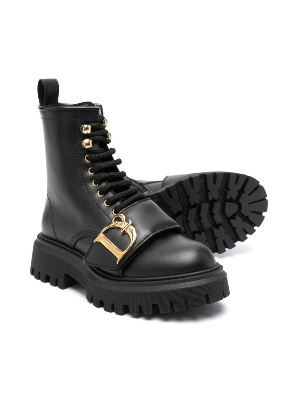 D2 STATEMENT METAL LOGO LACE-UP ANKLE BOOTS