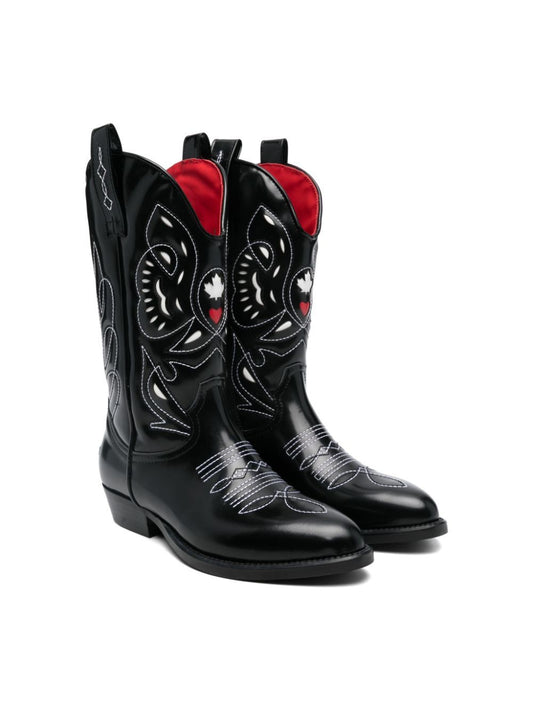 EMBROIDERED DETAILING BRUSHED LEATHER COWBOY BOOTS