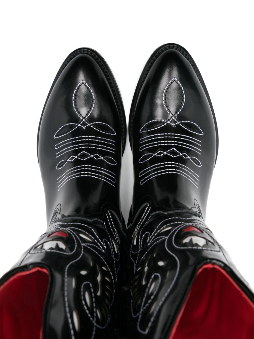 EMBROIDERED DETAILING BRUSHED LEATHER COWBOY BOOTS