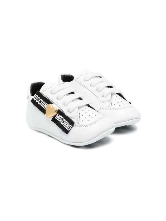 NEWBORN HEART & LOGO TAPE LEATHER LACE-UP SNEAKERS