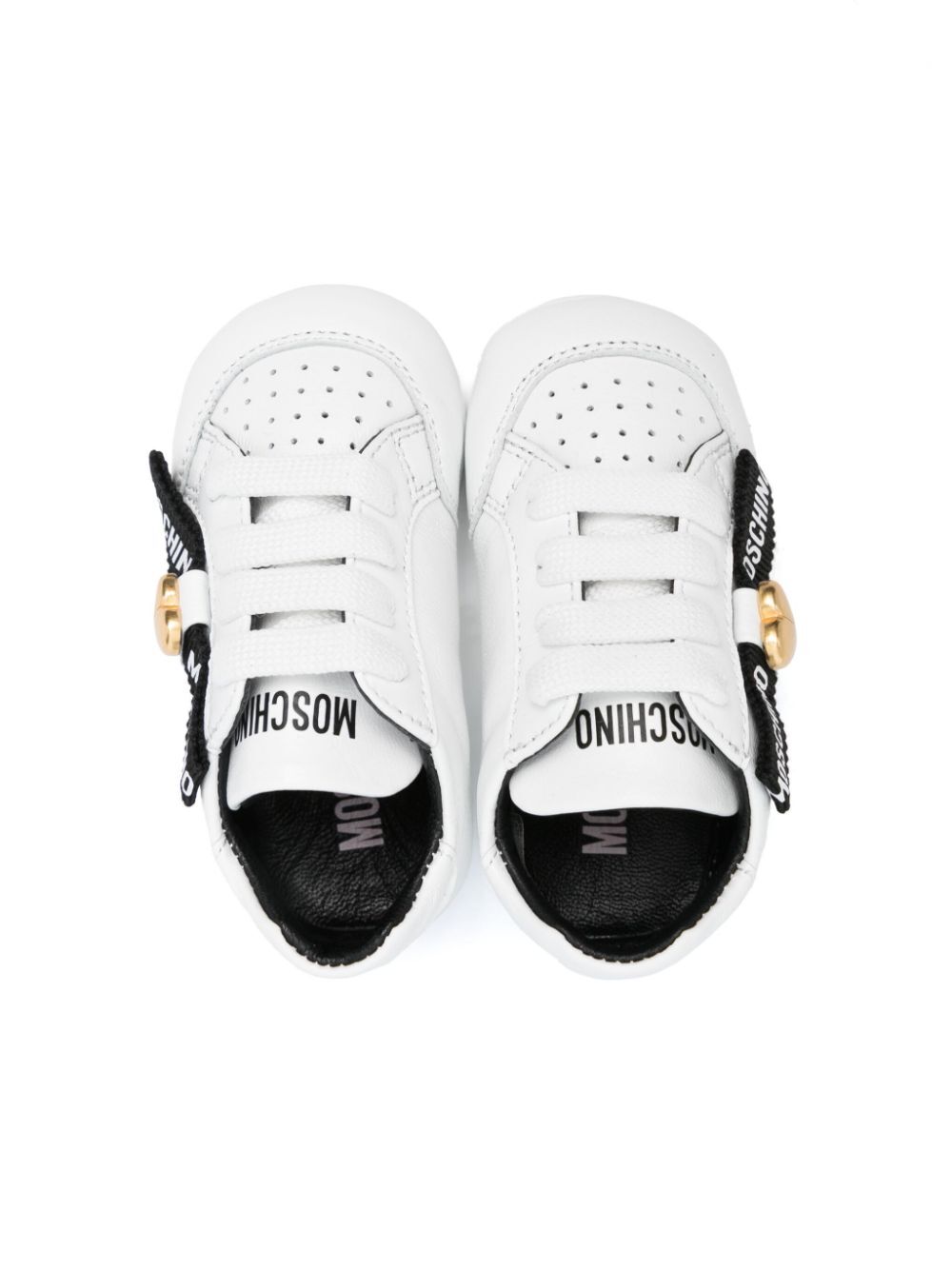 NEWBORN HEART & LOGO TAPE LEATHER LACE-UP SNEAKERS