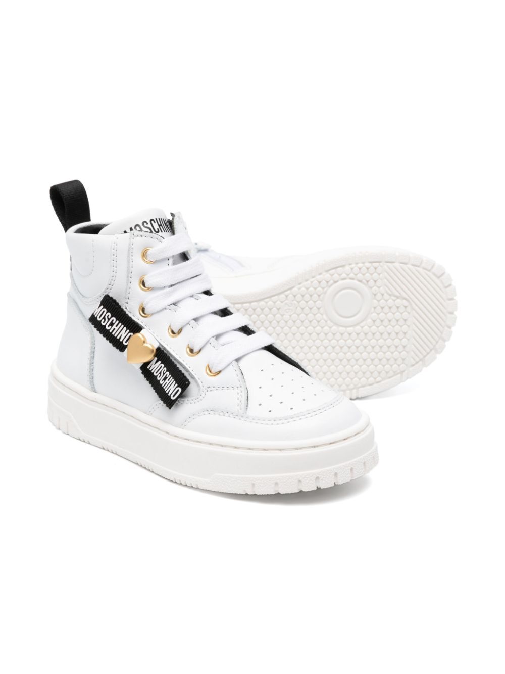 HEART & LOGO TAPE LEATHER LACE-UP MID SNEAKERS