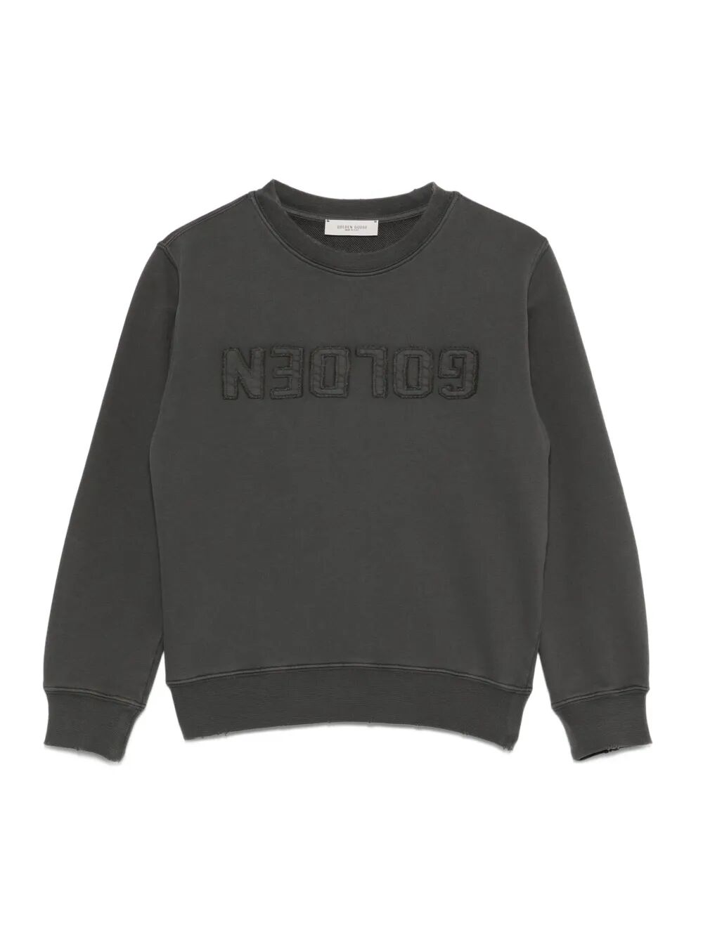 GOLDEN UNISEX CREW NECK SWEATSHIRT DISTRESSED COTTON FLEECE WITH LOGO