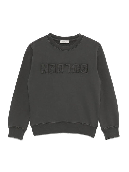 GOLDEN UNISEX CREW NECK SWEATSHIRT DISTRESSED COTTON FLEECE WITH LOGO