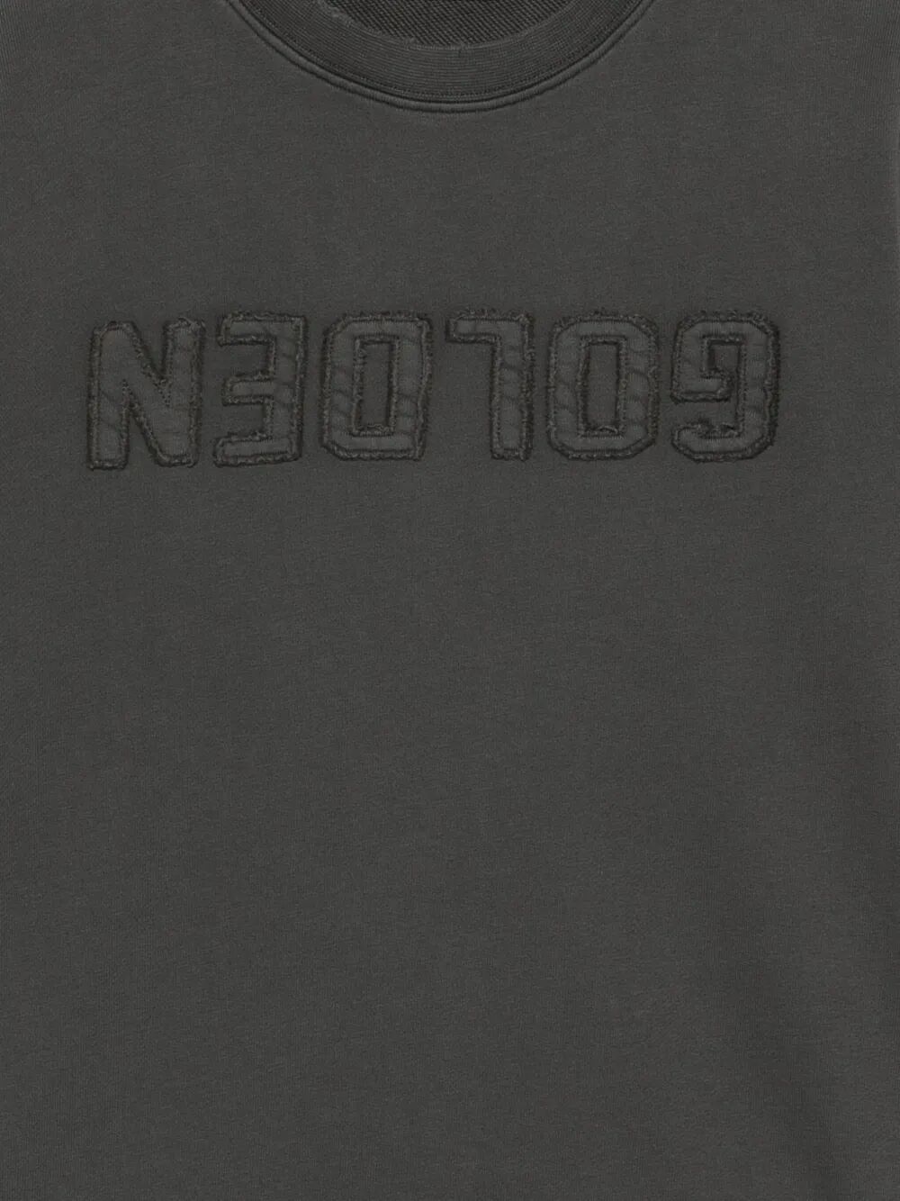 GOLDEN UNISEX CREW NECK SWEATSHIRT DISTRESSED COTTON FLEECE WITH LOGO