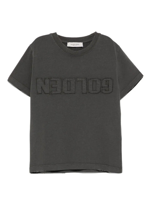 GOLDEN UNISEX T-SHIRT DISTRESSED COTTON WITH LOGO