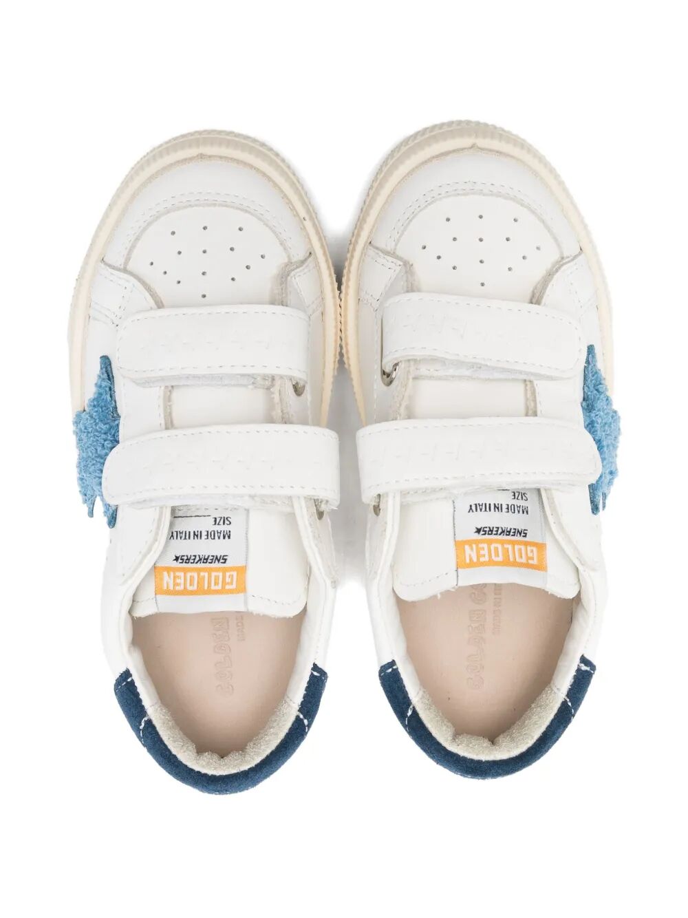 MAY SCHOOL WITH DOUBLE TOE LEATHER UPPER AND TOE EMBROIDERY STAR SUEDE HEEL WITH PRINTED SOLE