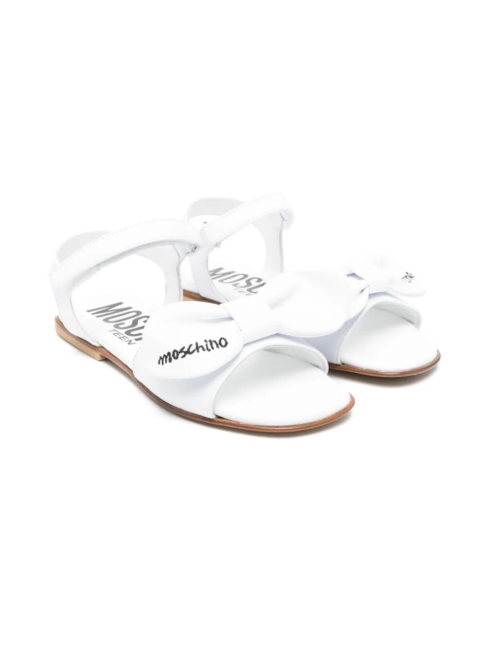 LEATHER SANDALS WITH EMBROIDERED LOGO MAXI BOW
