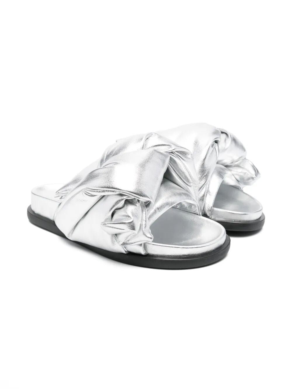 FAUX LEATHER FUSSBETT SLIDES WITH PUFFY EFFECT KNOTTED UPPER