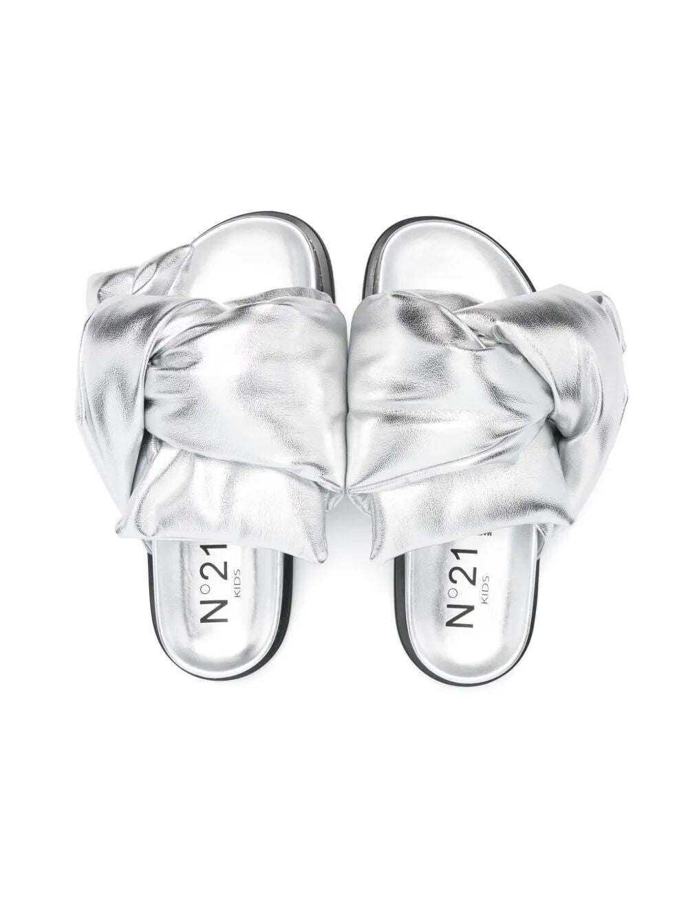 FAUX LEATHER FUSSBETT SLIDES WITH PUFFY EFFECT KNOTTED UPPER