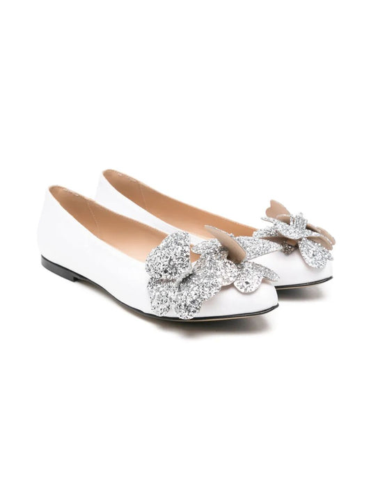 SATIN BALLET FLATS WITH GLITTER FLOWERS APPLICATION