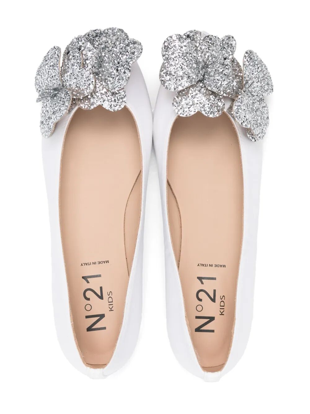 SATIN BALLET FLATS WITH GLITTER FLOWERS APPLICATION