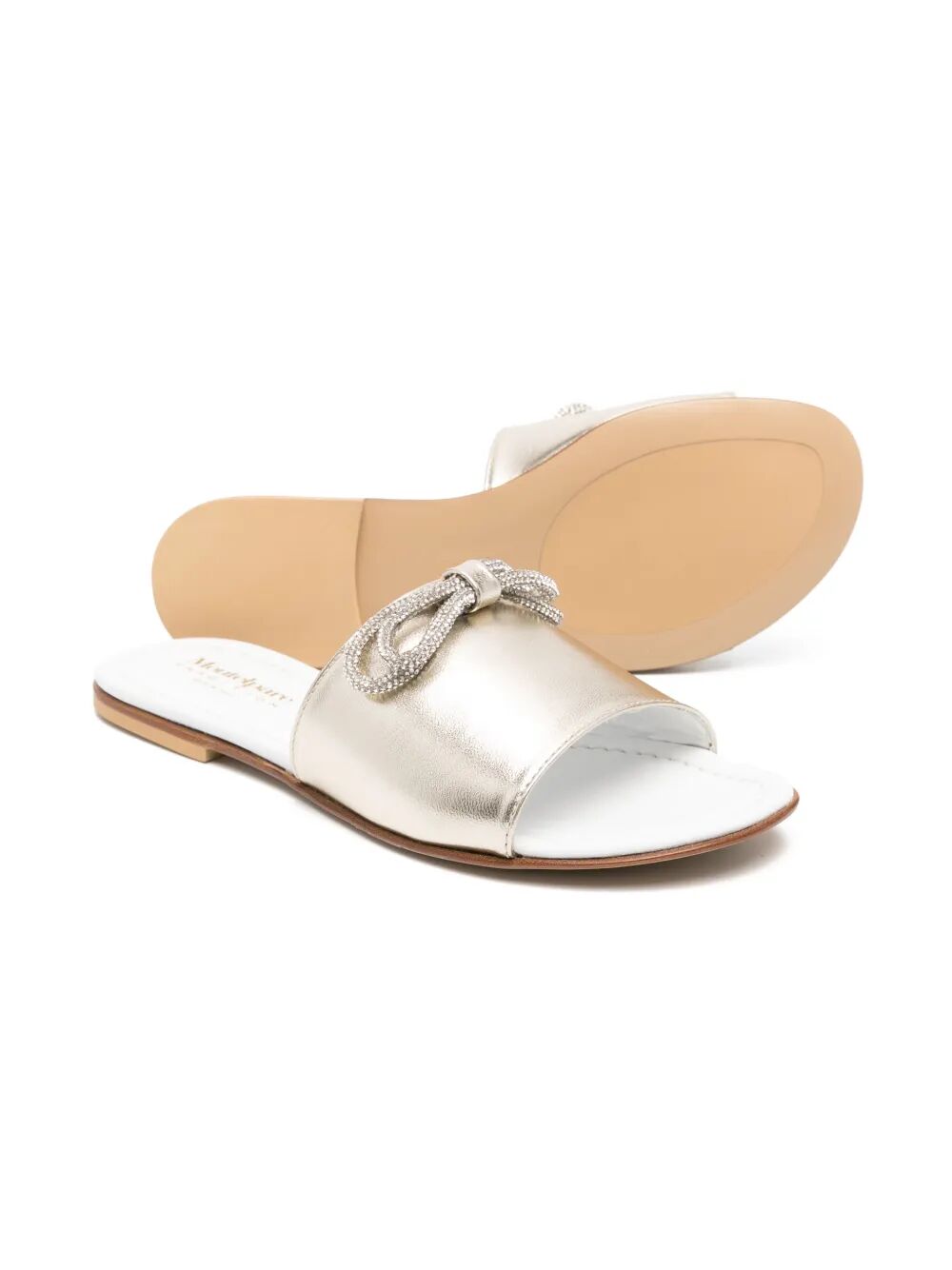 LEATHER SLIDES WITH TUBOLAR BOW FULL COVERED BY STRASS