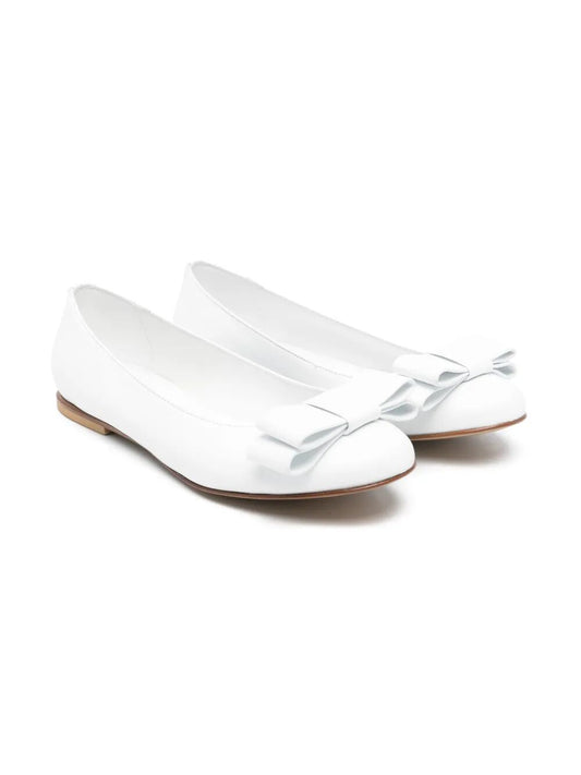 LEATHER BALLET FLATS WITH DOUBLE BOW ON TOE