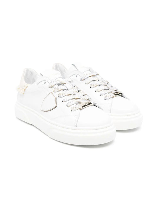 TEMPLE LEATHER AND FRAYED EDGE  FABRIC HEEL TAB WITH EMBROIDERED LOGO LOW SNEAKERS