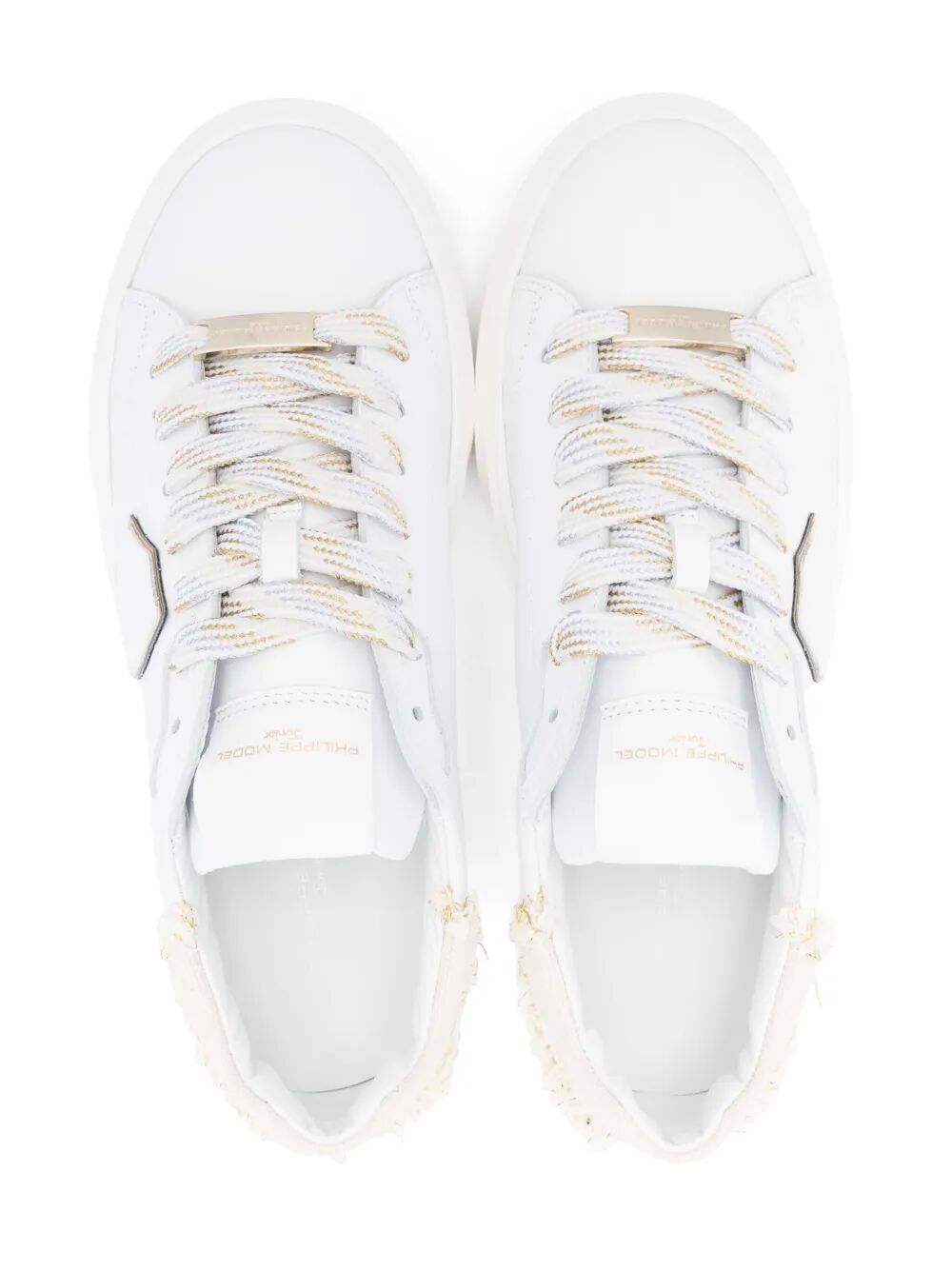 TEMPLE LEATHER AND FRAYED EDGE  FABRIC HEEL TAB WITH EMBROIDERED LOGO LOW SNEAKERS