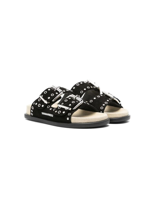 LEATHER GOTHIC GRUNGE FUSSBETT SLIDES WIT