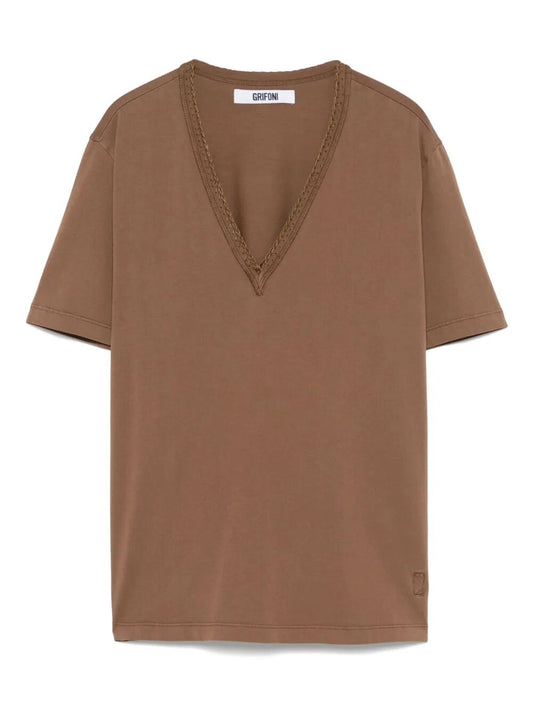 T-SHIRT RICAMO SCOLLA A "V"