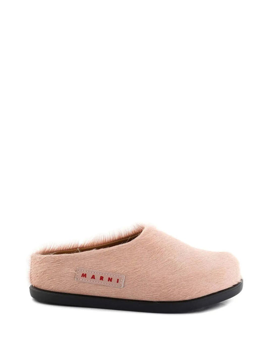 FUSSBETT MULES PONY HAIR WITH LOGO ON SIDE LEATHER PATCH