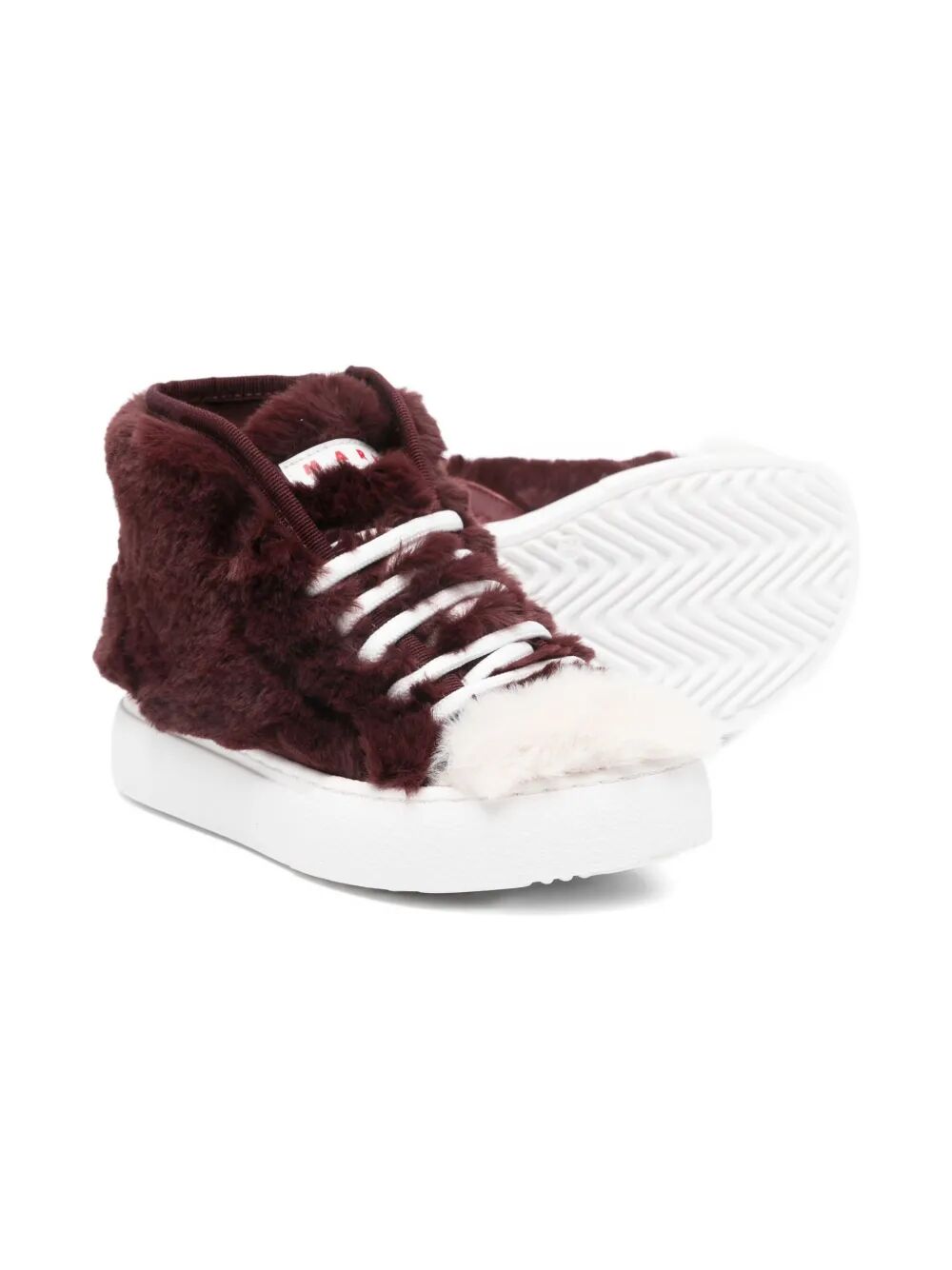 SNEAKERS MID LACE-UP FAUX FUR WITH CONTRAST COLOR TOE AND LOGOED LABEL SEWN ON TONGUE
