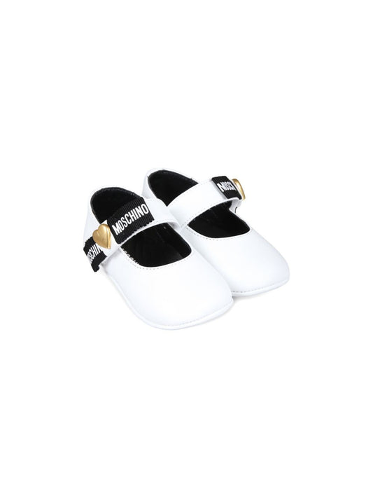 NEWBORN HEART & LOGO TAPE LEATHER MARY JANE FLATS