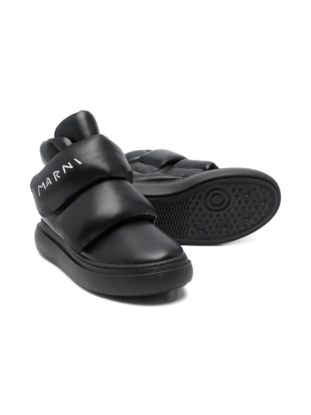 PUFFER SNEAKERS HIGH FAUX LEATHER WITH DOUBLE VELCRO-STRAP CLOSURE AND EMBROIDERED LOGO ON STRAP