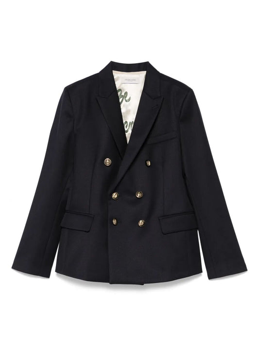 GOLDEN/ BOY`S DOUBLE BREASTED BLAZER/ WOOL BLEND GABARDINE PRINTED LINING