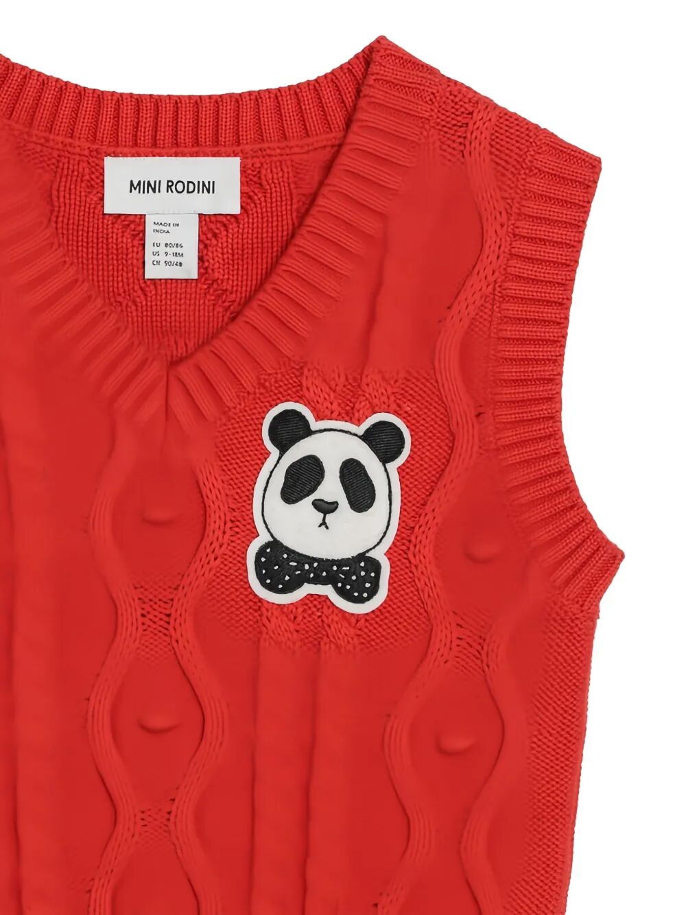 PANDA PATCH CABLE KNIT V-NECK SLIPOVER