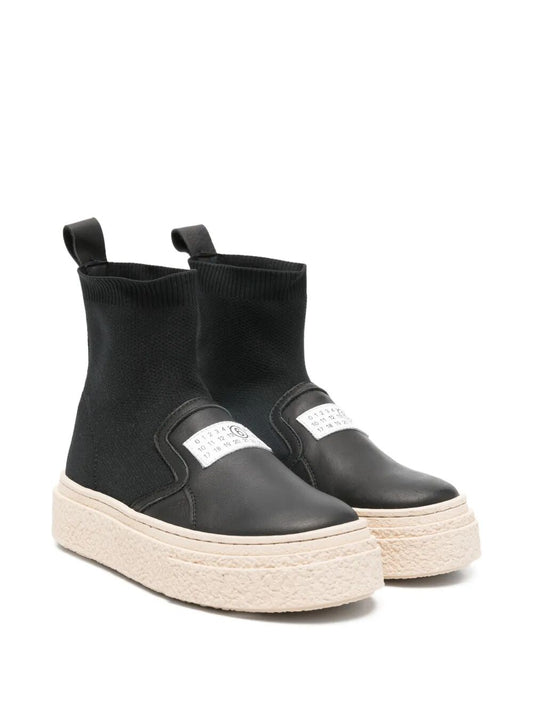 PLATFORM SOCK SNEAKERS WITH LEATHER VAMP AND CONTRASTING NUMERIC LOGO ON FRONT