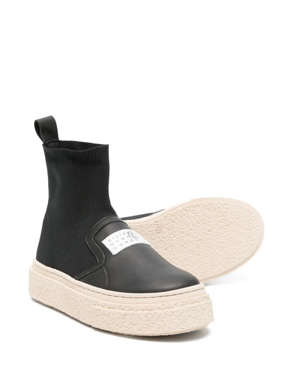 PLATFORM SOCK SNEAKERS WITH LEATHER VAMP AND CONTRASTING NUMERIC LOGO ON FRONT